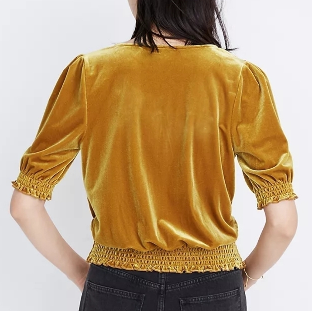 Madewell Velvet Smocked Crossover Top - Picture 2 of 11